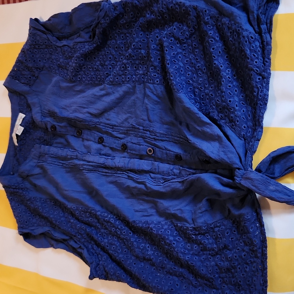 French Laundry Royal Blue Eyelet Blouse